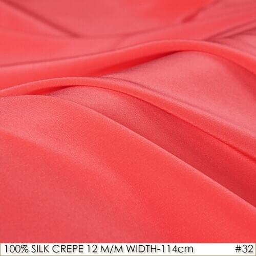 SILK CREPE DE CHINE 114cm width 12momme/100% Natural Mulberry Silk Fabric DIY Matt Color Women Evening Dress Tomato NO 32
