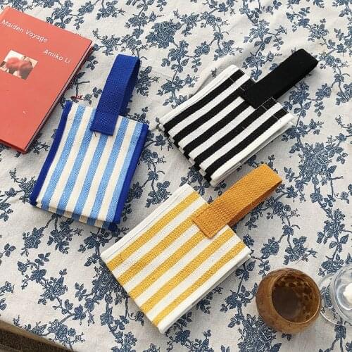Women Canvas Stripe Mini Handbag Female Small food Storage Tote Pouch Ladies Children Waterproof Travel Bag