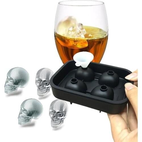 Three-dimensional Single Hole Big Skull Ice Tray 4 Grid Silicone Ice Mold Skull Cake Mould Chocolate Mold Silicone Ice Molds