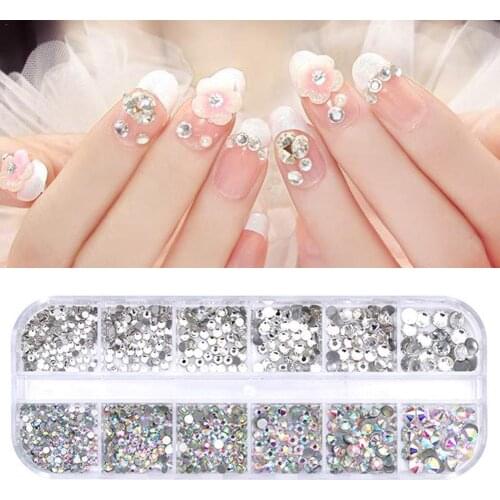 High Brightness Mixed Size 460/Pack Crystal Transparent AB Non-Thermal Modification Flat Bottom Diamond Nail 3D Nail Art