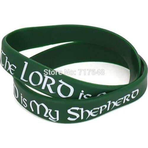 300pcs Green The Lord is My Shepherd wristband silicone bracelets free shipping by epacket A
