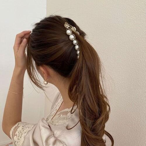 Temperament Hairpin Headdress Pearl Banana Clip Vertical Clip Ponytail Hairpin Simple Style Hair Accessories