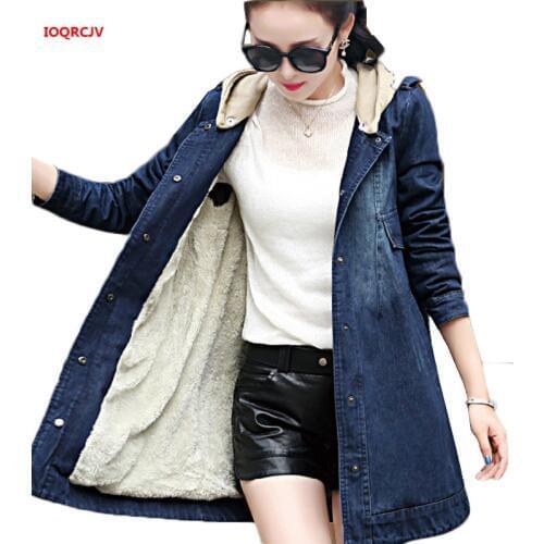 Winter Jeans Jacket Women Plus Velvet Thicken Warm Jaqueta Ladies Coats Loose Plus Size 4XL Outerwear Hooded Denim Jacket W1082