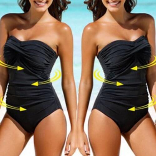 Womens Bathing Suit Sexy Swimsuit Off-shoulder Swimwear Solid One-piece Suits Bodysuit Bikini Push Up High Waist Swim Monokini