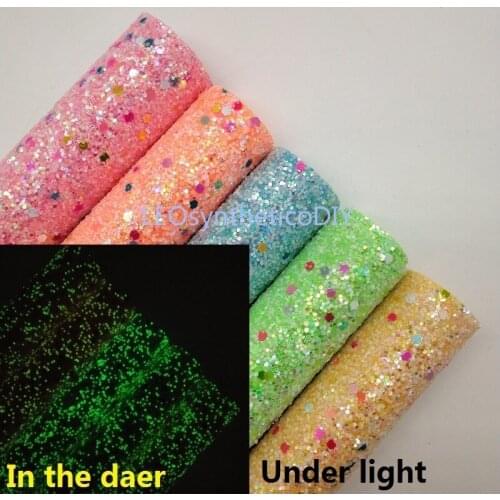 1PC 21X29CM Glows in the Dark Glitter Fabirc, Chunky Glitter Leather, Leather Sheets For Making Bows LEOsyntheticoDIY T346