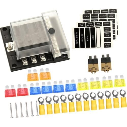 6-Way Car Marine Waterproof Fuse Box Block Holder with LED Indicator 12V-32V