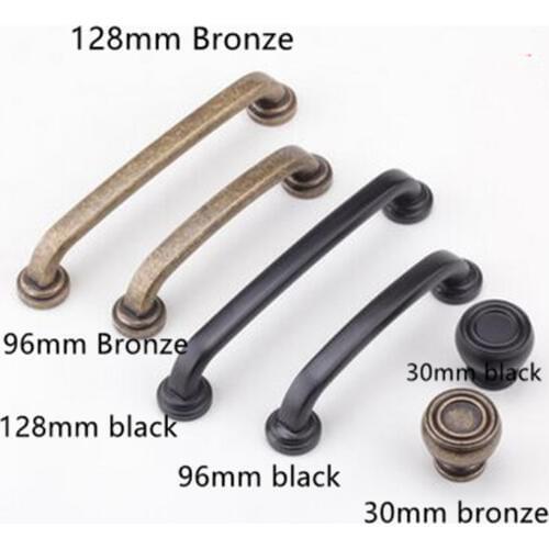 96mm 128mm vintage style bronze black furniture handles antique brass kitchen cabinet dresser door handle knob black drawer knob