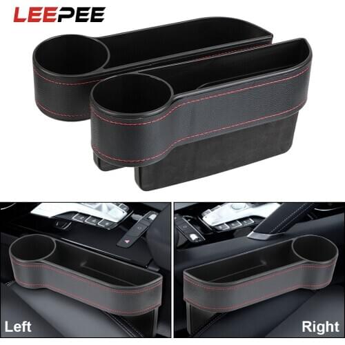 LEEPEE PU Leather Car Seat Gap Storage Box Phone Bottle Keys Holder Seat Gap Slit Box With Charging Hole Car Organizer