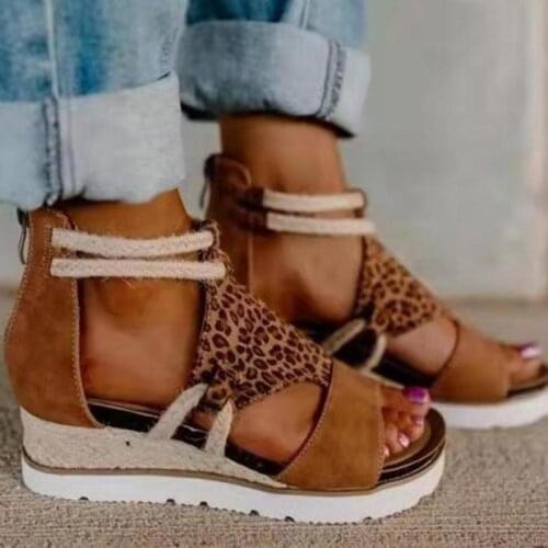 Sandals ladies wedge heel open toe fish mouth foreign trade Roman style sandals shoes cashmere zipper large size sandals