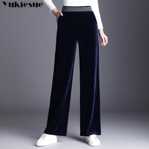 Streetwear summer 2020 womens pants velvet female high waist wide leg Straight pants capris for women trousers woman Plus size