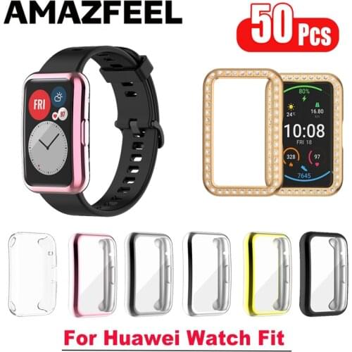 50Pcs/Pack TPU Case For Huawei Watch Fit Screen Protector Case PC Diamond Protective For Watch Fit Elegant Frame Bumper Shell