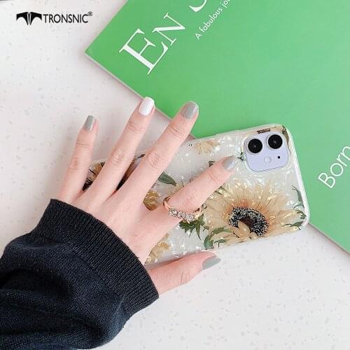 Daisy Flowers Conch Phone Case for iPhone 11 Pro Max XR Xs Max Soft Luxury Diamond Ring Case for iPhone 6s 7 8 Plus SE Cover Hot