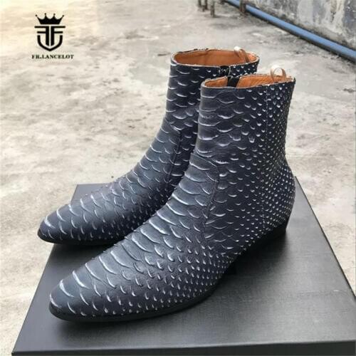 Personalized Exclusive Handmade Cow Leather Crocodile Pattern Pointed Toe Zip Ankle Boots Luxury Dress Wedding Vintage Boots