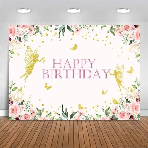 Happy Birthday Backdrop for Photography Flower Background for Photo Studio Butterfly Backdrops for Party Decoration Supplies