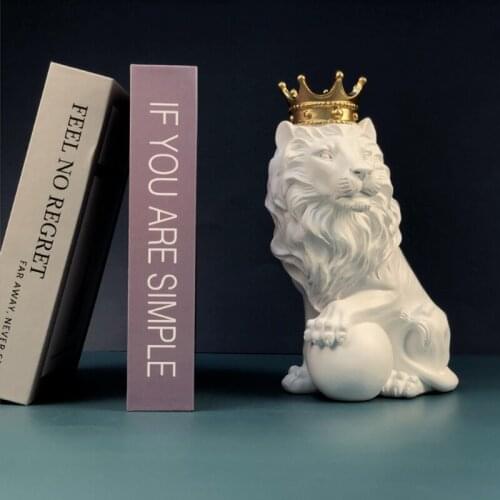 Fortune King of the Forest Lion Statue and Sculpture,Hand Painted Crown Lion Figurine Decor,Resin Lion Sculpture for Home Office