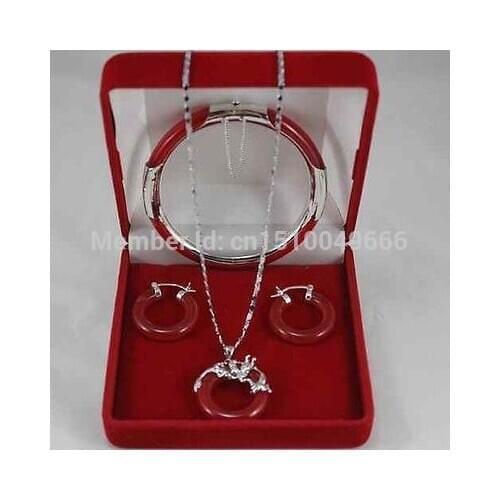 Hot sale >>>Real natural jade pendant necklace earring bracelet set +NO box