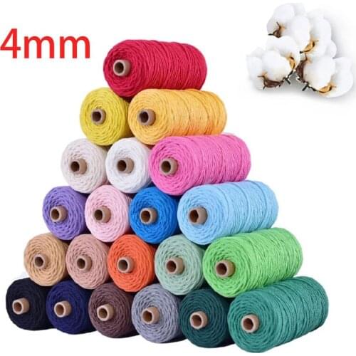 4mm Cotton Cord Colorful Cord Rope Beige Twisted Craft Macrame String DIY Home Textile Wedding Decorative supply 110yards
