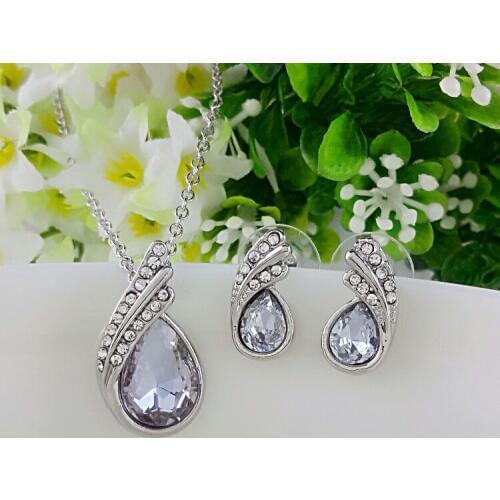 Fine jewelry 925 sterling silver suitable for ladies wedding light purple crystal set necklace earrings set yw023