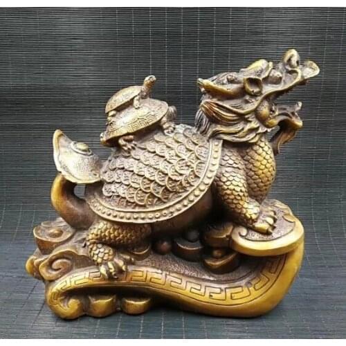 Chinese pure brass money dragon turtle feng shui decorative arts and crafts gift