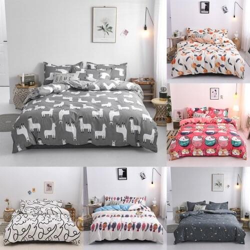 Home Living Alpaca Print Bedding Sets Duvet Cover Set Flat Sheet and Pillow Case Duvet Cover Queen Size and King Size
