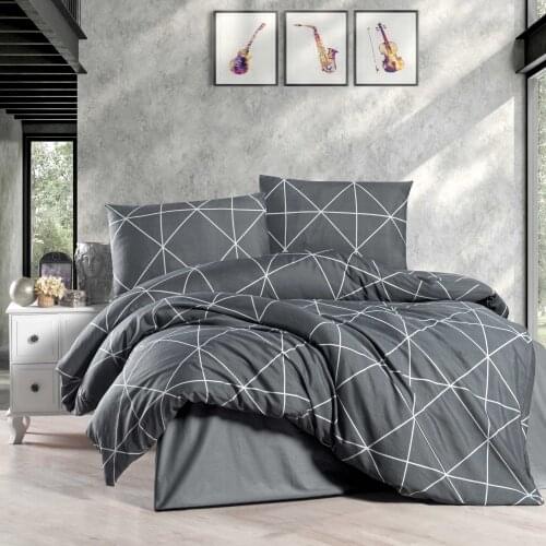 Duvet Cover Set Dark Gray, Organic, Cotton, Stone Wash, No Ironing Required, Jacquard Bedding Set, Queen Duvet Cover Set