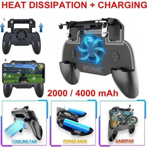 For Android Phone iPhone Controller gamepad Joystick R1 L1 Shooter Joypad Game Pad Cooler Fan with 2000/4000mAh Power Bank UM