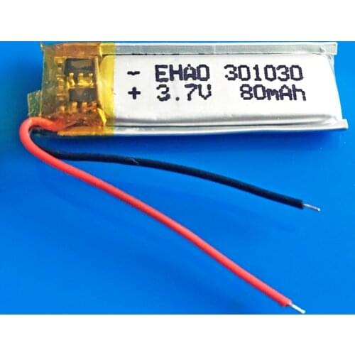 3.7V 80mAh 301030 lithium li-polymer Lipo rechargeable battery for MP3 MP4 GPS bluetooth headset video pen camera 3x10x30mm