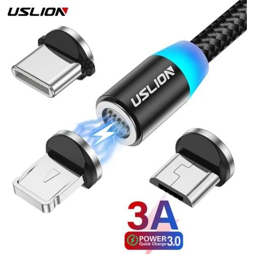 Uslion 3A Magnetische Kabel Snel Opladen Voor iPhone 12 11 8 Plus Xs Max Micro Usb-kabel type C Kabel Voor Samsung Xiaomi Huawei