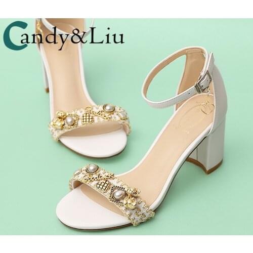 Fashion cool girl commuting casual thick heel womens shoes with open toe middle low heel lace metal buckle student sandals