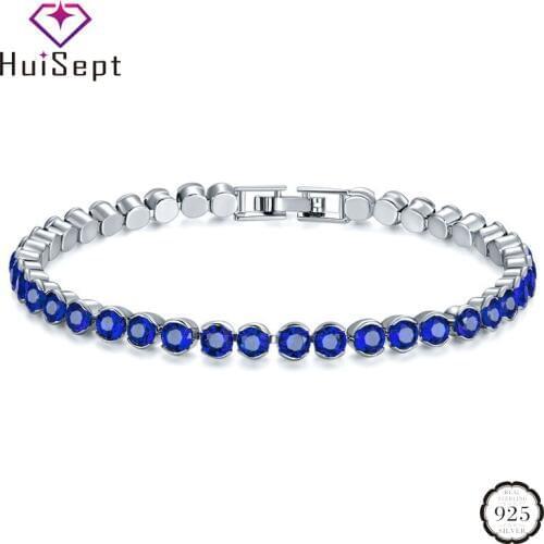 HuiSept Fashion 925 Silver Bracelet with 4mm Round Zircon Gemstone Jewellery Ornament for Women Wedding Promise Party Wholesale