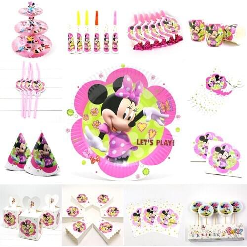 Baby shower girl Birthday Party Minnie Party theme Decoration Set Party Supplies Paper Plate Napkins birthday party decorations