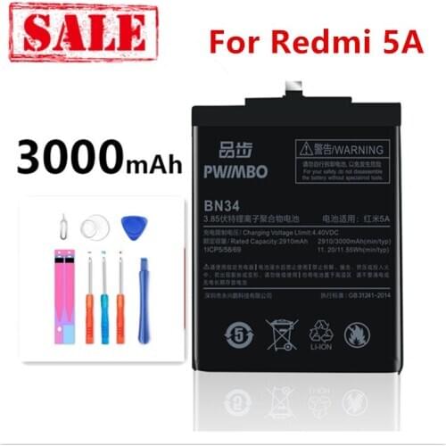 New 3000mAh BN34 Good Quality Phone Battery For Xiaomi Redmi 5A 5.0" Battery+free tools