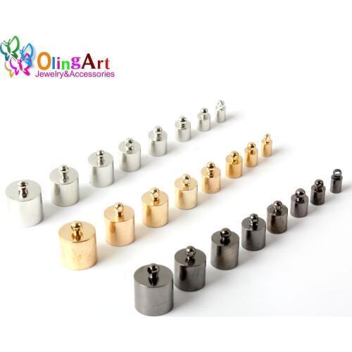 OlingArt Fitting 3-12mm 24PCS Round Leather Cord Multi size quantity Brass Bell Buckle Clasps Hooks DIY End Caps Jewelry making