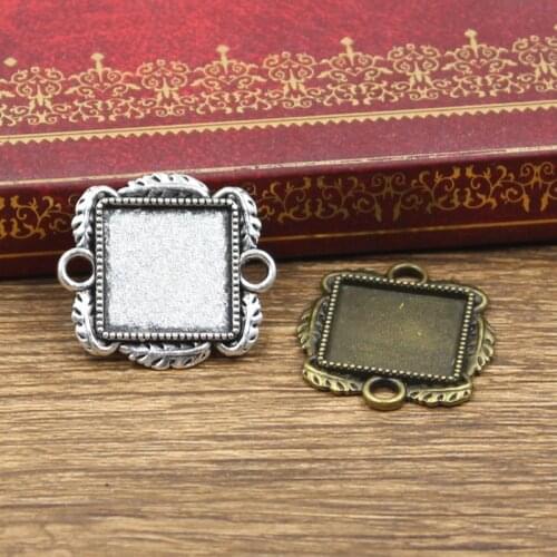 6pcs Cabochon Base Fit Setting 15mm Inner Size Antique Bronze Silver Color Square Double Hanging DIY Jewelry Making Findings