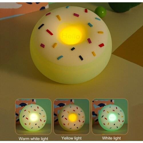 Cute Donut Shape Rechargeable Smart Touch 3 Colors Adjustable Night Light Lamp Voice Controlled Lighting Lamp Present Gift