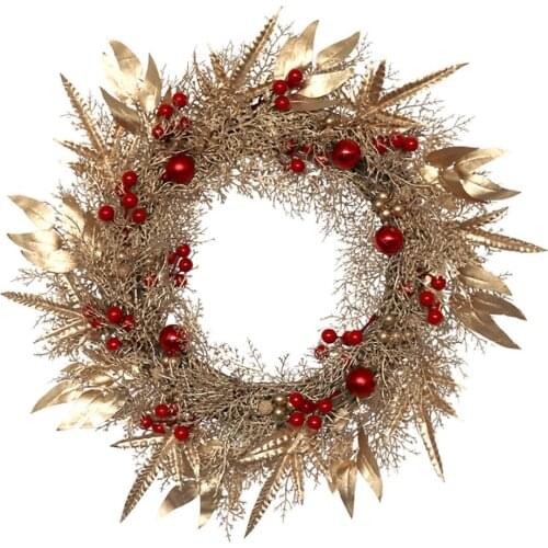 Door Hanging Wreath Simulation Golden Misty Berries Indoor Plastics Gift Window Display Props 50cm Grass Willow Leaves Ornament