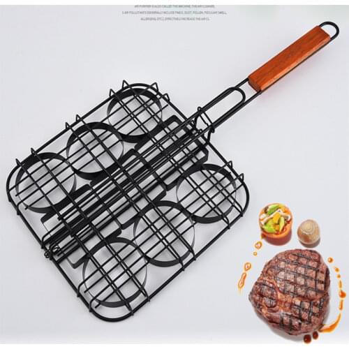Portable BBQ Grilling Basket Stainless Steel Nonstick Barbecue Grill Basket Tools Grill Mesh for Hamburger barbeque accessories