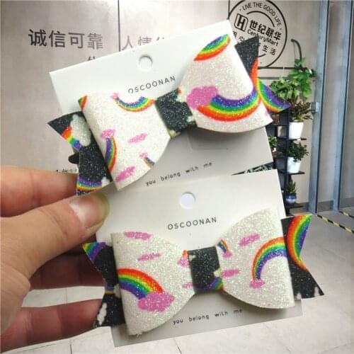 2PCS/LOT Lovely Rainbow Bow Select Elastic Bands For Baby Barrette Girls Novelty Hairpin Clips Scrunchy Kids Hair Accessories