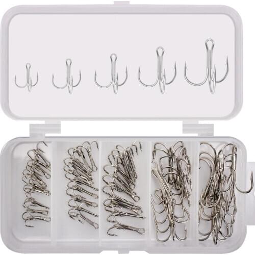 50pcs White nickel fishing hook with barbed hooks tip and fishing gear treble hooks 3 way swivel saltwater tackle lot anchor