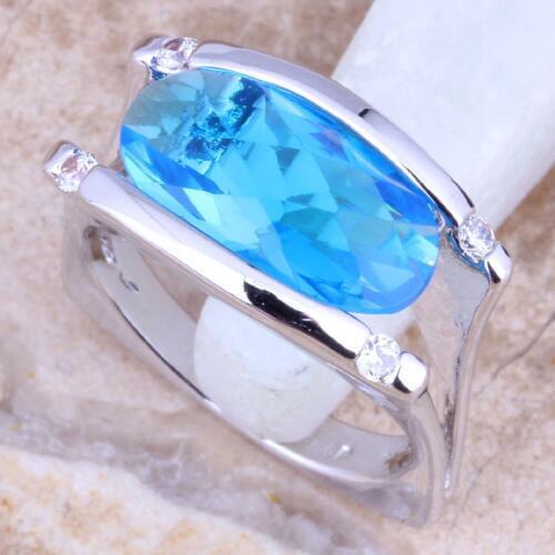 Shining Sky Blue Cubic Zirconia Silver Plated Womens Ring Size 6 / 7 / 8 / 9 R1337