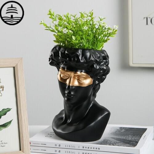BAO GUANG TA Nordic Arts David Vase Art Sculpture Head Portraits Statue Ceramics Craft Succulent FlowerPot Home Decoration R5765