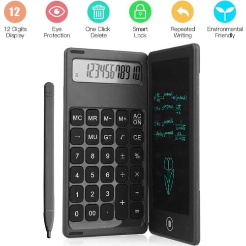 Foldable Calculator With 6 Inch LCD Writing Tablet Digital Drawing Pad 12 Digits Display Stylus Pen Drawing Board Calculator