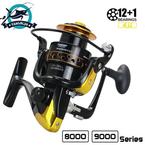 Spinning Fishing Reel 8000 9000 Series 4.1:1 Gear Ratio CNC Metal Handle 12+1BB Fishing Reel For Bass Big Game Fishing Tackle