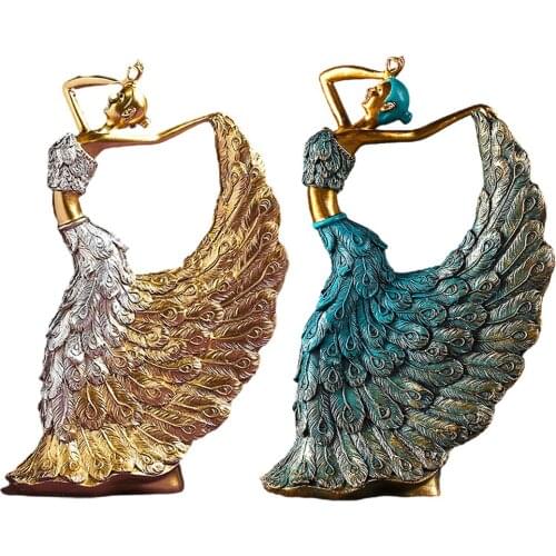 Peacock Dancer Big Skirt Figurine Statue Dancing Girl Statue Romantic Resin Sculpture Decor Retro Mothers Day Gift Ornament