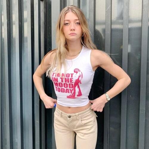 Sleeveless Figure Print Crop Tops Women Summer Round Neck Letter Printed Tank Tops Fashion Sexy Streetwear Camis Top