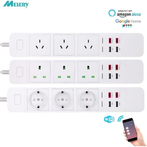 WiFi Smart Power Strip Surge Protection Outlet Extension Socket with USB Type-c Intelligent Plug Remote for Alexa Google Home