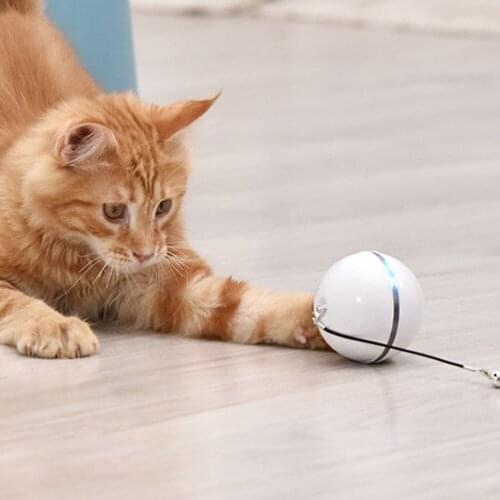 Smart Interactive Cat Toy Ball Colorful LED Self Rotating Ball With Catnip Bell Feather USB Rechargeable Cat Ball Toy Dropship