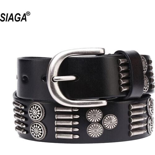 Unisex Punk Style Personalized Belt Light Luxury Non Mainstream Leather Top Layer Cowhide Rivet Belts Women & Men 3.8cm SA034