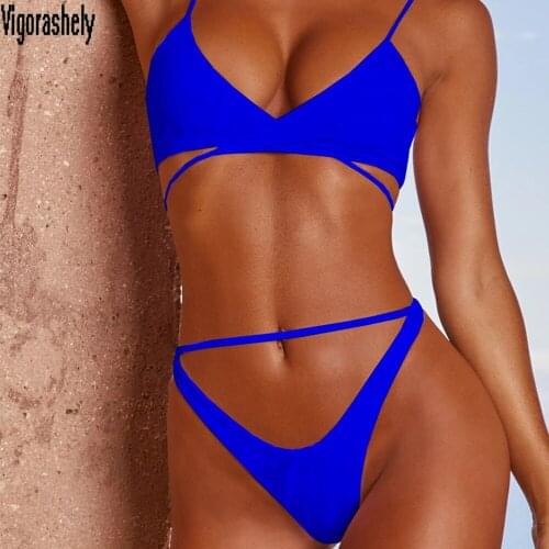 Vigorashely Vintage Solid Swimwear Women Sexy String Tied Bikini 2020 Swimsuit Female Brazilian Push up Bikini Set Bathing Suit
