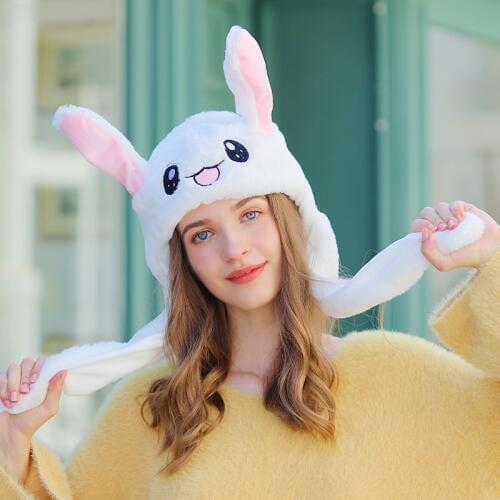 Funny Moving Rabbit Ears Hat Move Hat white rabbit Hat Animal winter hats for Women girls kids czapka uszy